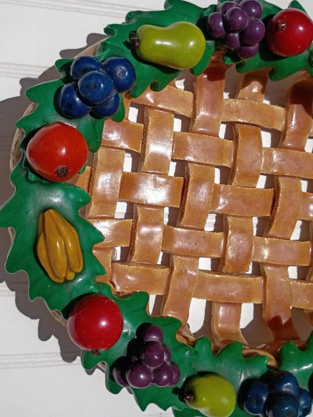 Vintage Salt Bread Dough Fruit Basket Woven Folk Art Centerpiece Bowl Handmade